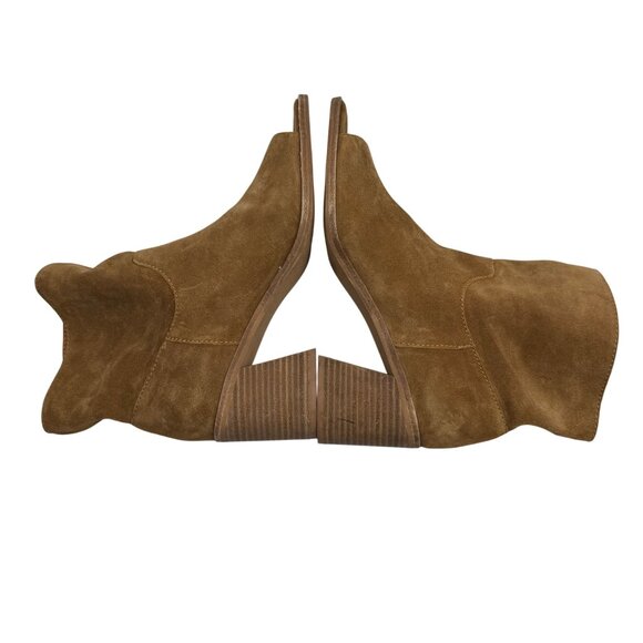 Lucky Brand Ryemi Topanga Tan Suede Leather Peep Toe Ankle booties Women sz 10M - Picture 6 of 10